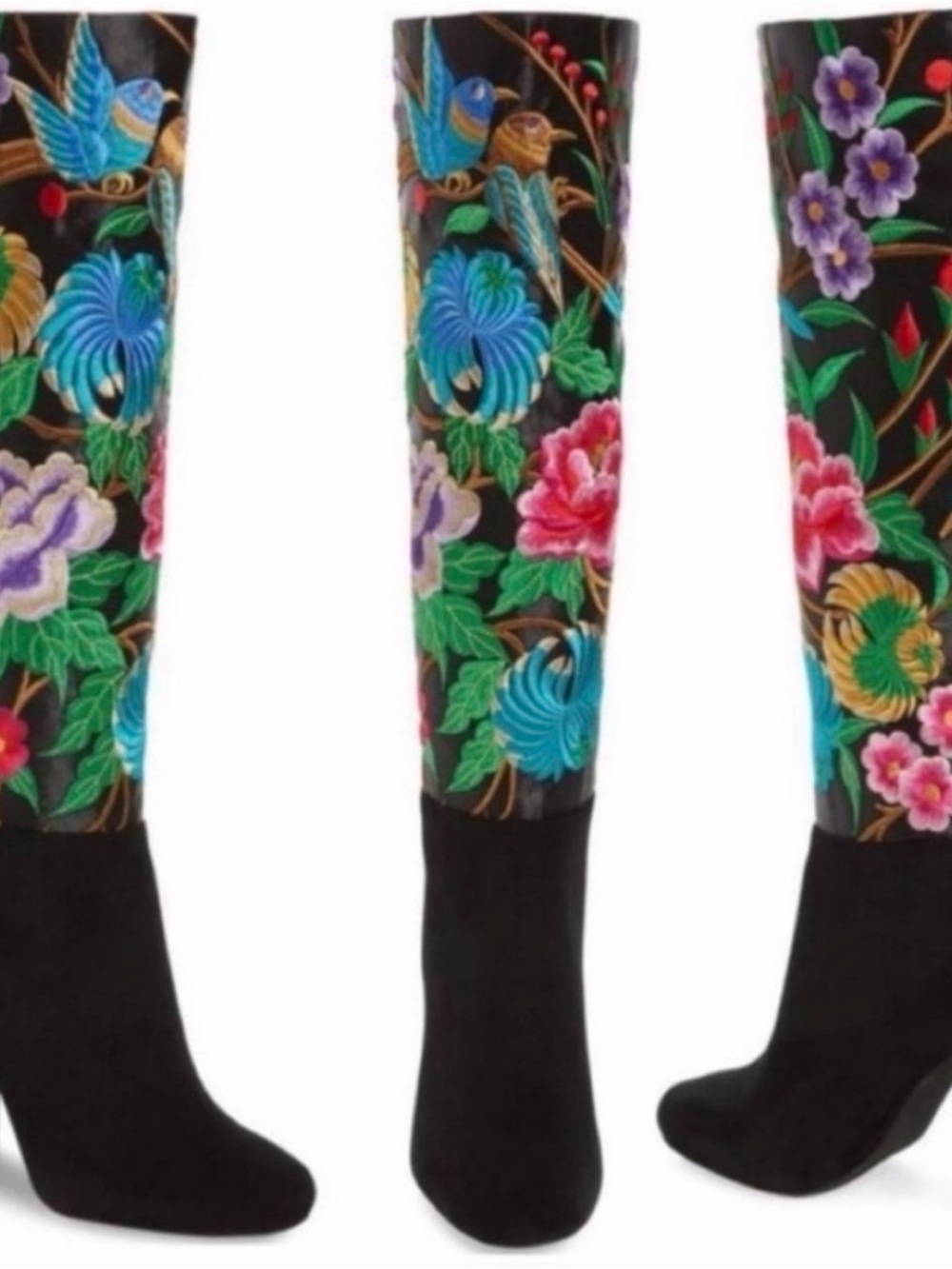 Jeffrey Campbell Floral Embroidered Black Knee-High Boots - Picture 5 of 5